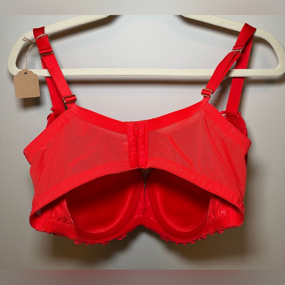 Cacique Layne Bryant red lace bra lightly lined balconette 42DDD sexy curvy cute - Picture 3 of 8
